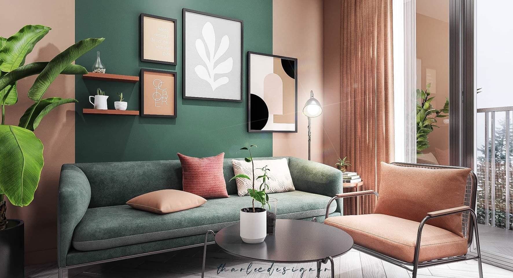 Thiết kế nội thất theo phong cách Color Block tông xanh - hồng ấn tượng