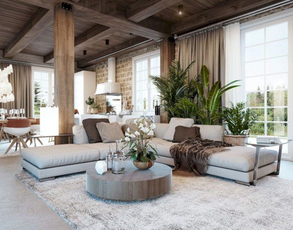 Phong cách Rustic trong thiết kế nội thất phòng khách mang vẻ đẹp tự nhiên và giản dị. 
