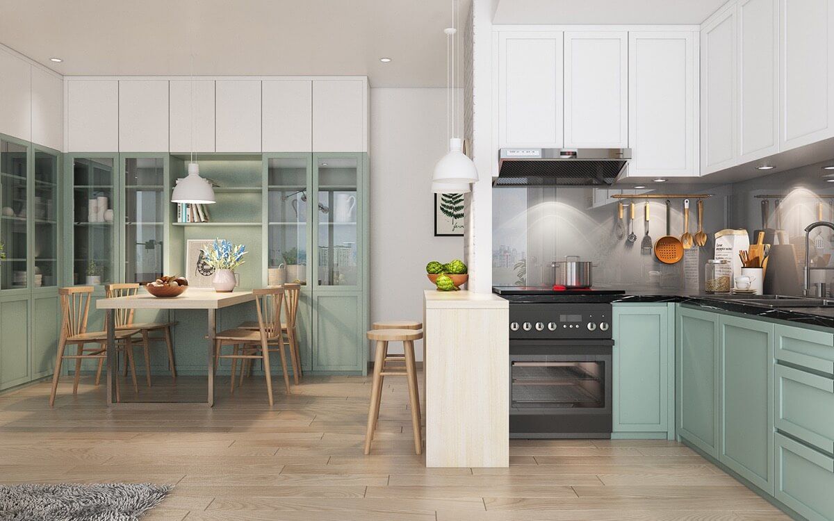 Phòng bếp Scandinavian tạo nên không gian gọn gàng và dễ dàng sử dụng