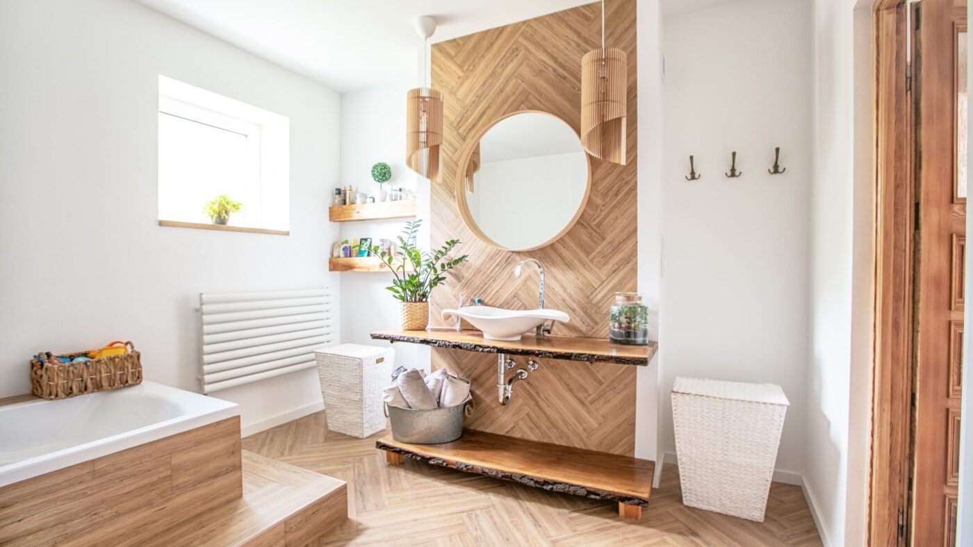 Phòng tắm phong cách Scandinavian tạo nên không gian sạch sẽ và thư thái.
