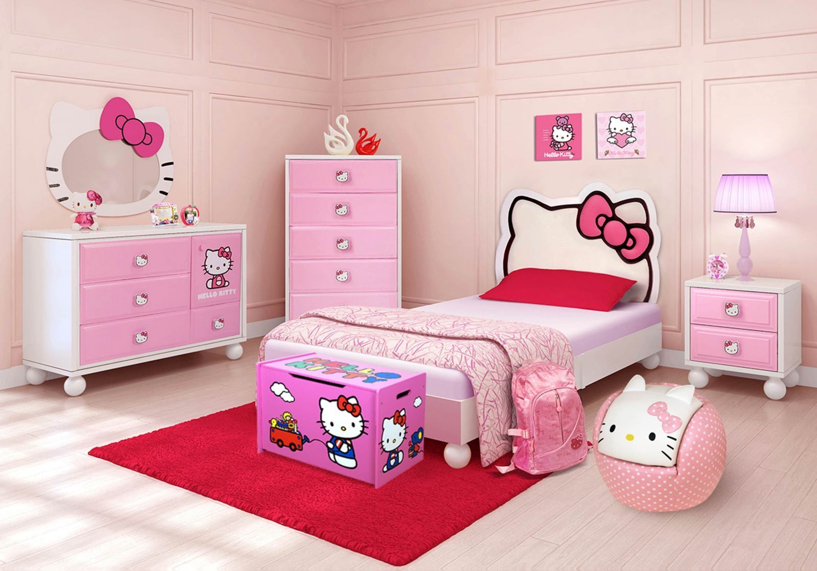 Phòng ngủ với tất cả các đồ dùng trang trí đều có hình Hello Kitty