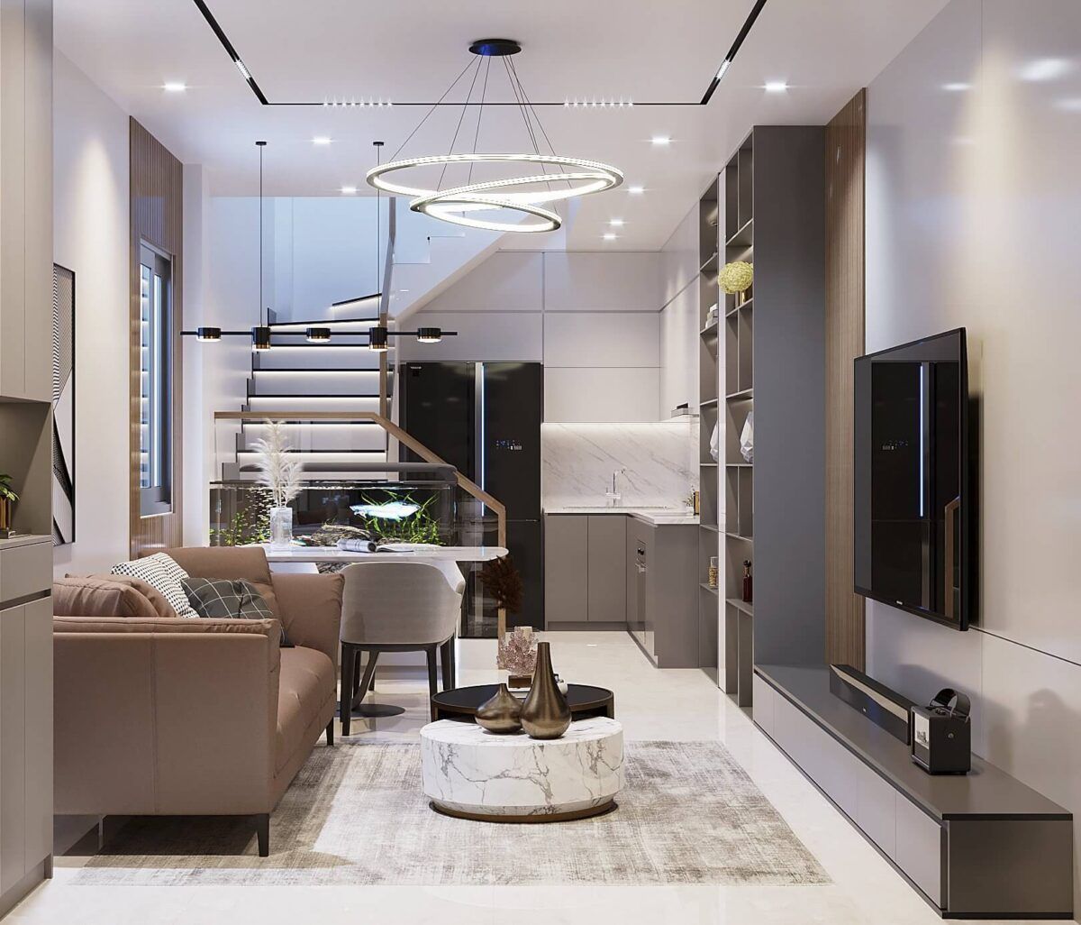 Cách bố trí phòng khách nhỏ đẹp sang trọng chuẩn phong thủy 43 Màu sắc đóng vai trò quan trọng trong việc tạo sự liên kết giữa các không gian trong ngôi nhà