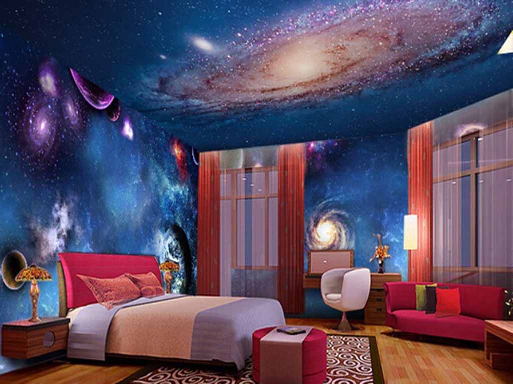 Mẫu 2: Phòng ngủ với chủ đề trung tâm vũ trụTạo không gian giả tưởng với các hình ảnh về vũ trụ, sao và ngôi sao sẽ khiến các bé thích mê 