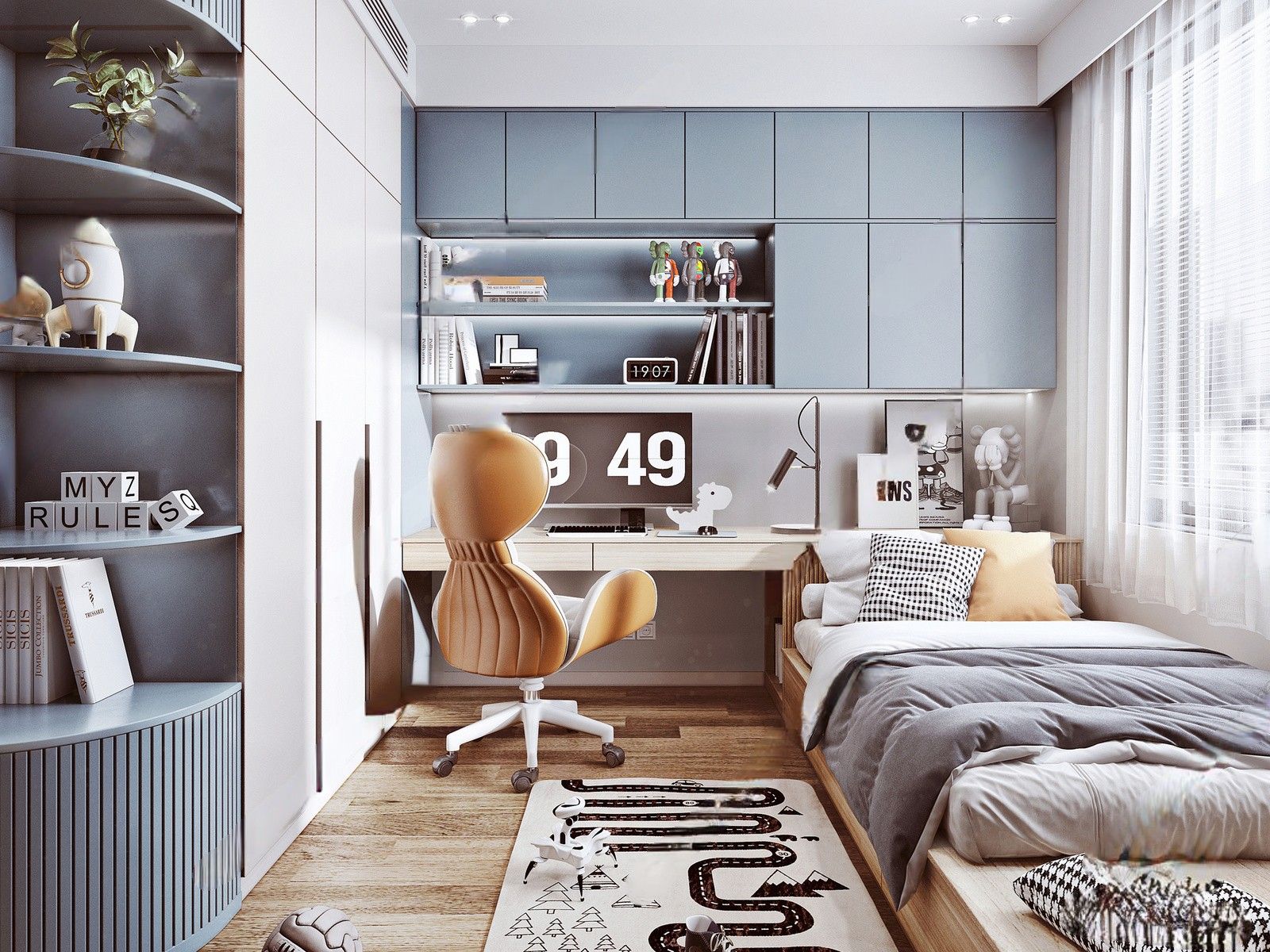 Thiết kế phòng ngủ bé trai với gam màu xanh dương pastel cùng nội thất thông minh ấn tượng