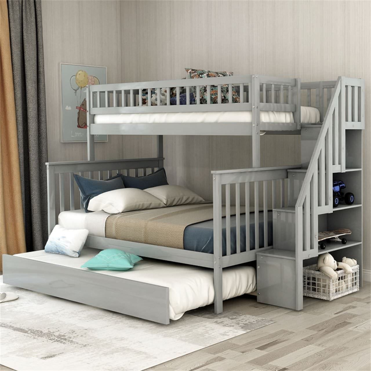 Giường ngủ 2 tầng thông minh có giường phụ và kệ để đồ chơi giúp tối ưu không gian phòng ngủ cho bé