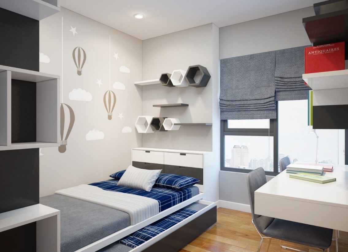 Giường ngủ và đồ nội thất kê sát tường giúp bạn có lối đi thông thoáng hơn