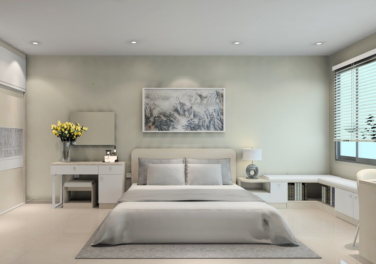 Phòng ngủ thiết kế nội thất màu trắng mang phong cách hiện đại