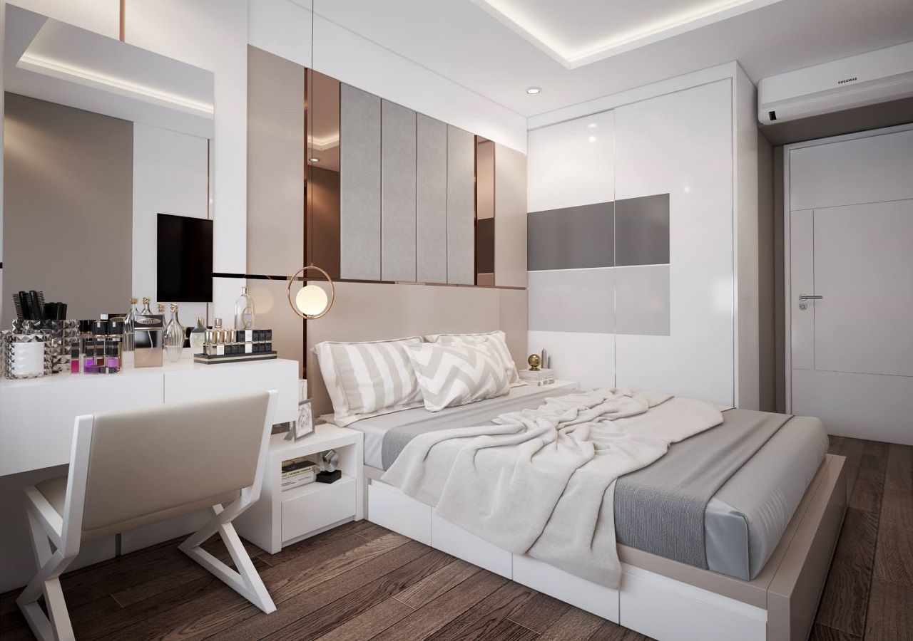 Phòng ngủ hiện đại dành cho nữ với gam màu trắng chủ đạo