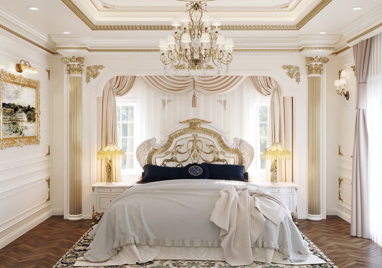 Phòng ngủ dành cho nữ màu trắng mang phong cách cổ điển