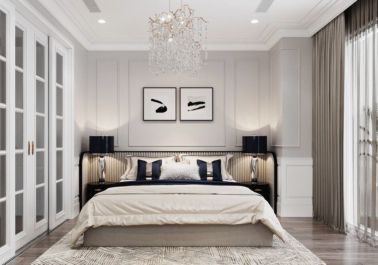 Phòng ngủ luxury màu trắng dành cho nữ mang vẻ đẹp sang trọng