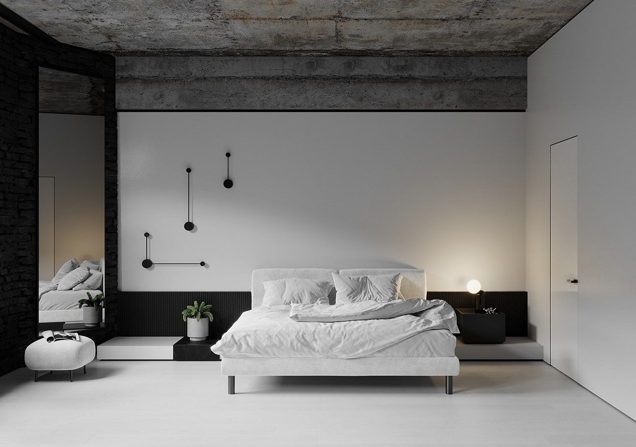 Phòng ngủ màu trắng - đen có thiết kế đơn giản nhưng vẫn mang vẻ đẹp sang trọng
