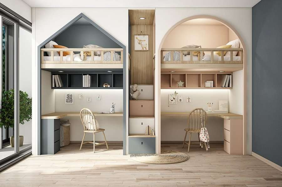 11+ Mẫu phòng ngủ đôi cho bé trai và bé gái đẹp hiện đại