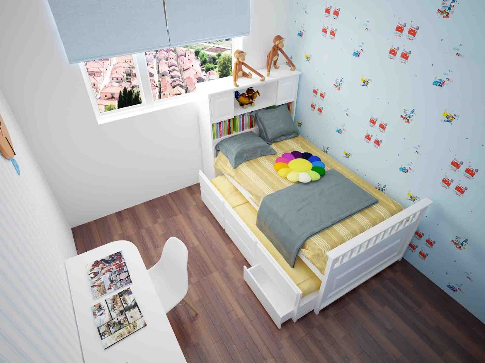 Thiết kế phòng ngủ 7m2 cho bé với họa tiết bắt mắt