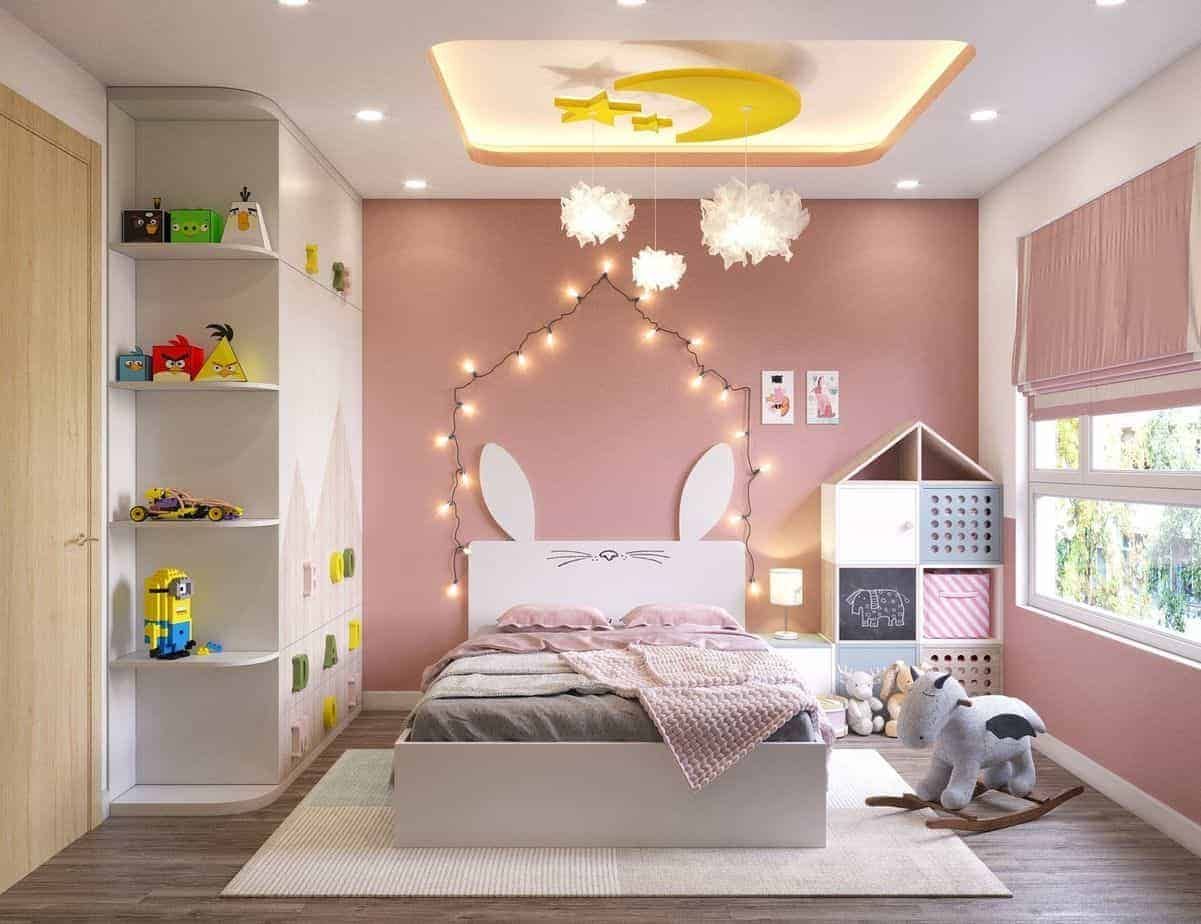 Phòng ngủ cho bé gái trần thiết kế đơn giản 