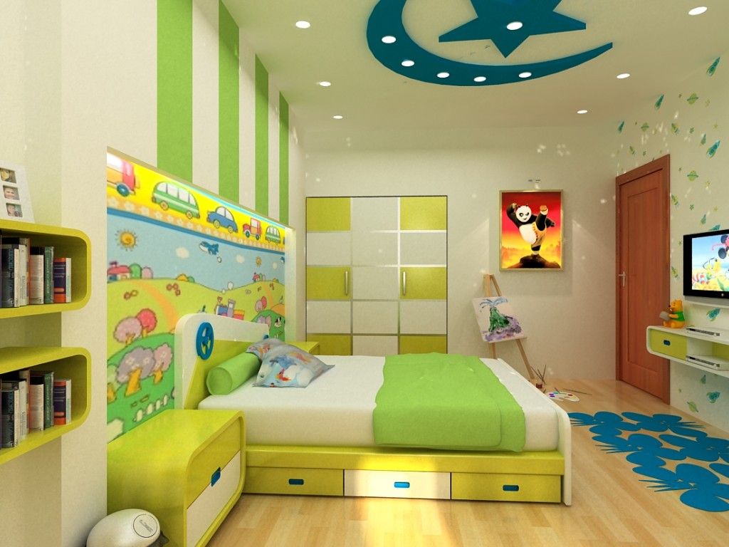 Phòng ngủ cho bé trai trần thiết kế năng động