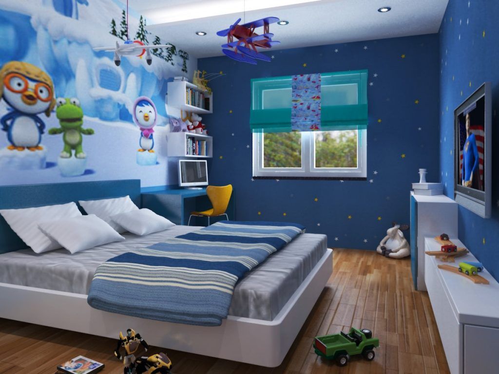 Phòng ngủ cho bé trai trần thiết kế phim hoạt hình