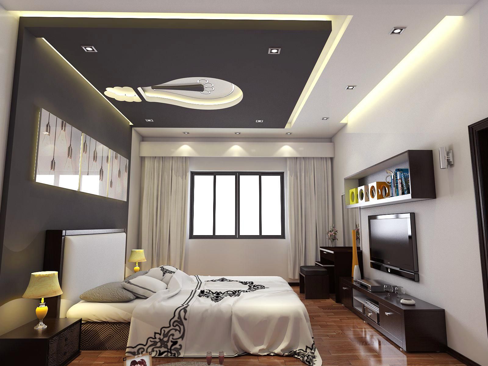 Phòng ngủ cho bé trai trần thiết kế tông trắng xám