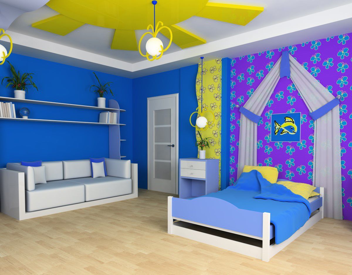 Phòng ngủ cho bé trai trần thiết kế nổi bật 