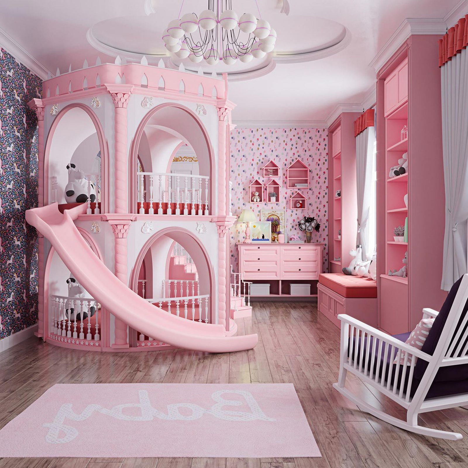 Phòng ngủ cho bé gái trần thiết kế tòa lâu đài