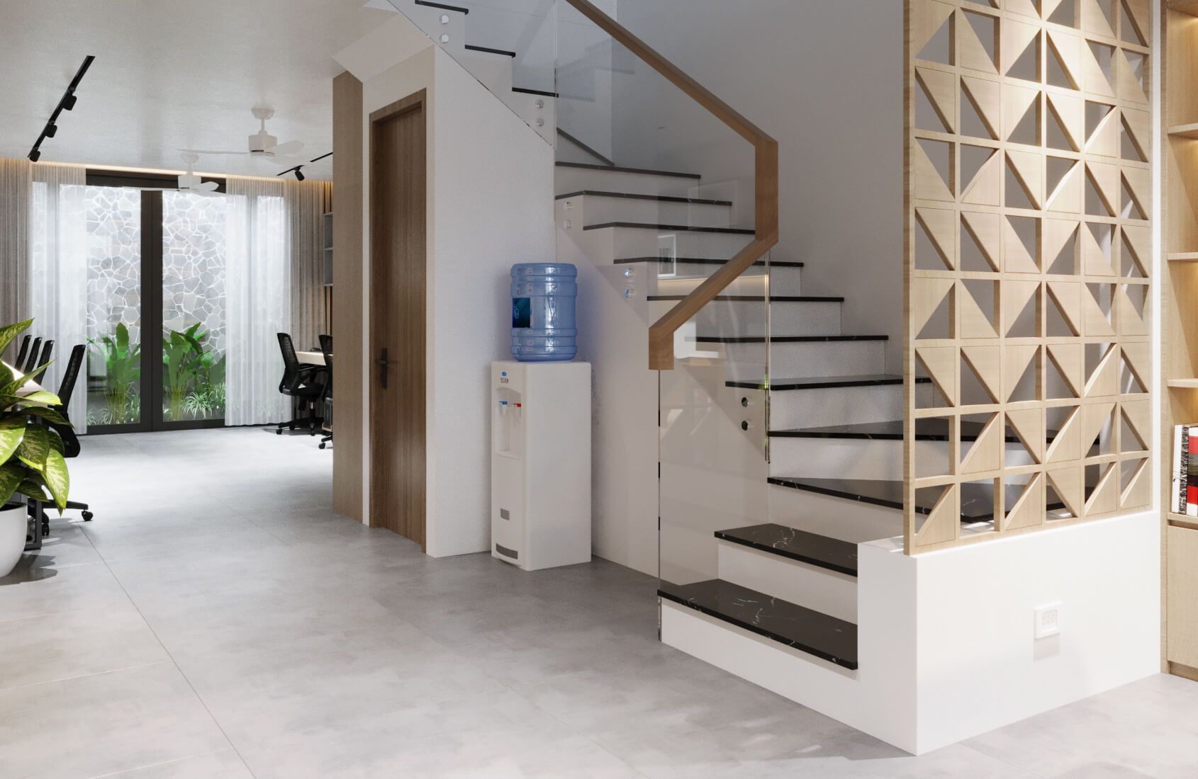 Vách ngăn cầu thang hình họa tiết cổ điển