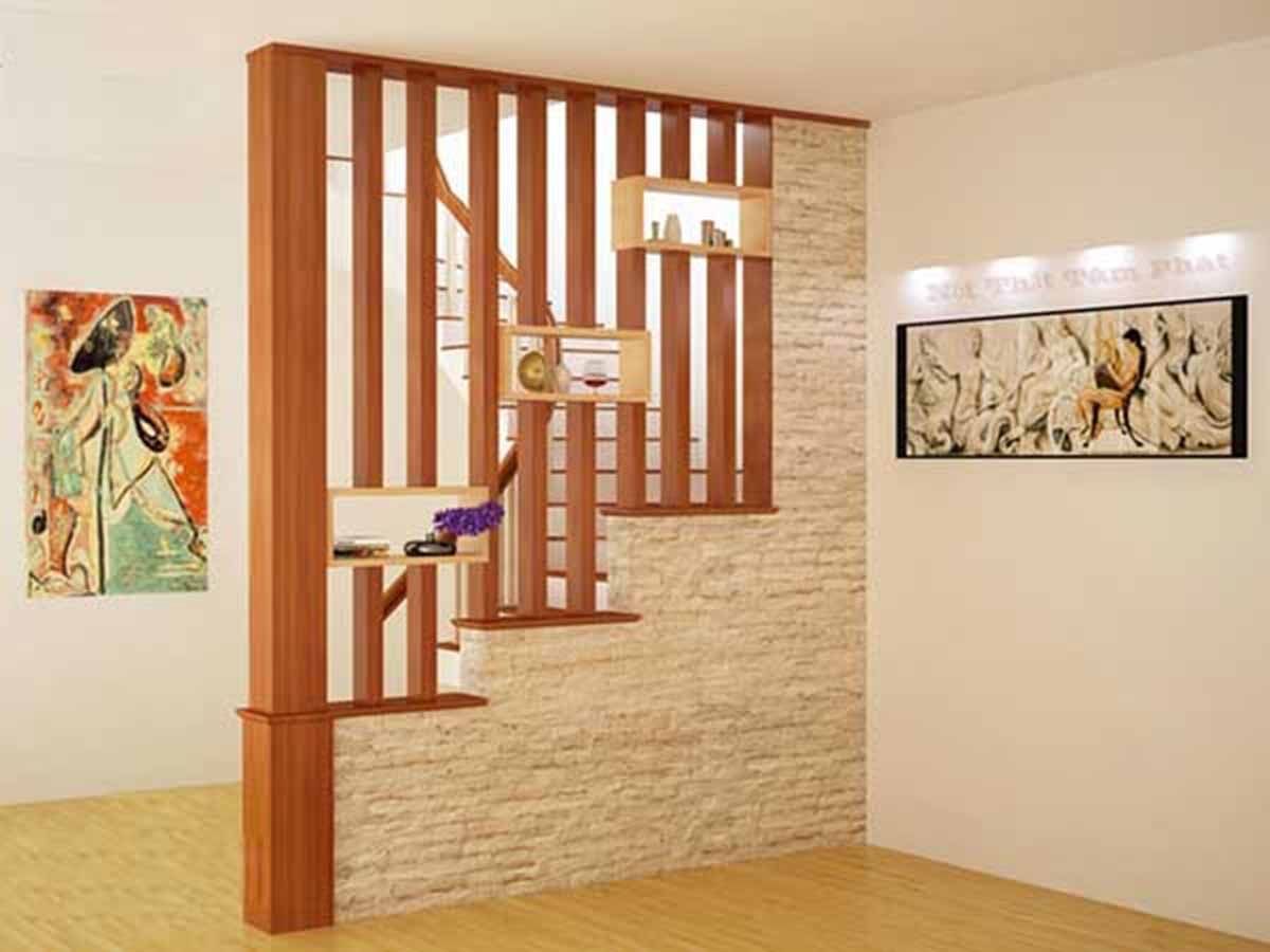 Vách ngăn cầu thang bằng gỗ công nghiệp giá rẻ