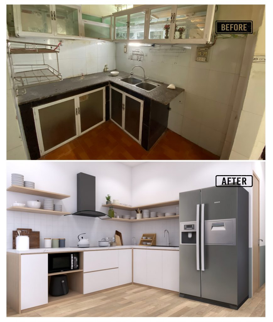 cải tạo bếp thông minh với kệ treo tường