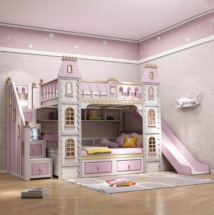 Giường tầng lâu đài tông màu tím