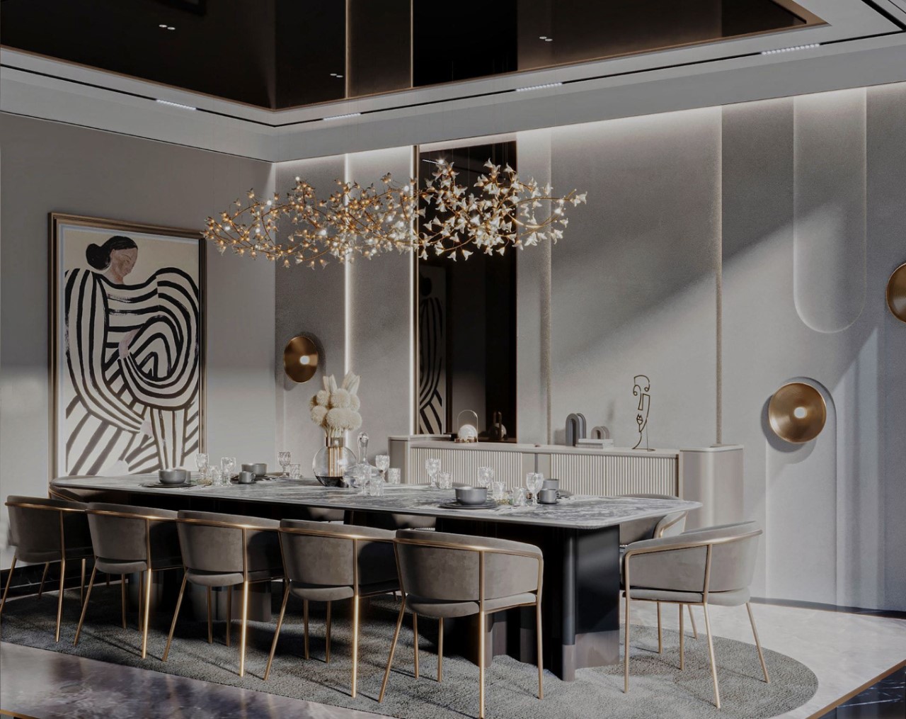 Trang trí phòng ăn biệt thự với đèn chùm trang trí