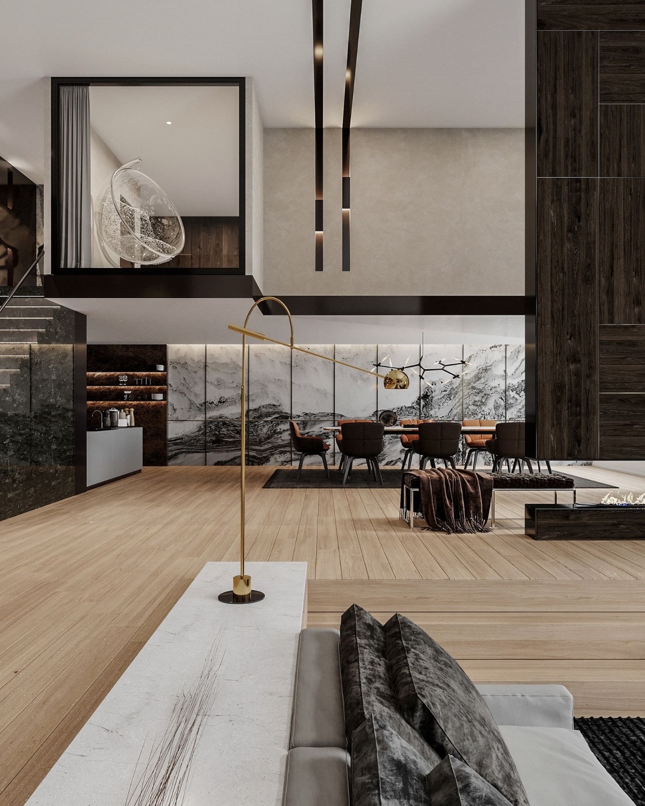 Trang trí phòng ăn theo tông màu đen xám