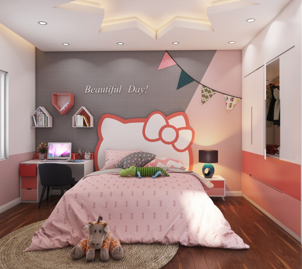 Đầu giường bắt mắt với thiết kế hình hello kitty