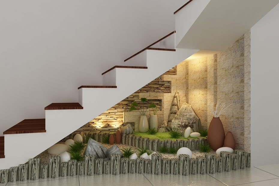 8 Ý tưởng trang trí gầm cầu thang cực đẹp mắt - tiện nghi 18 Bố trí tiểu cảnh cho gầm cầu thang