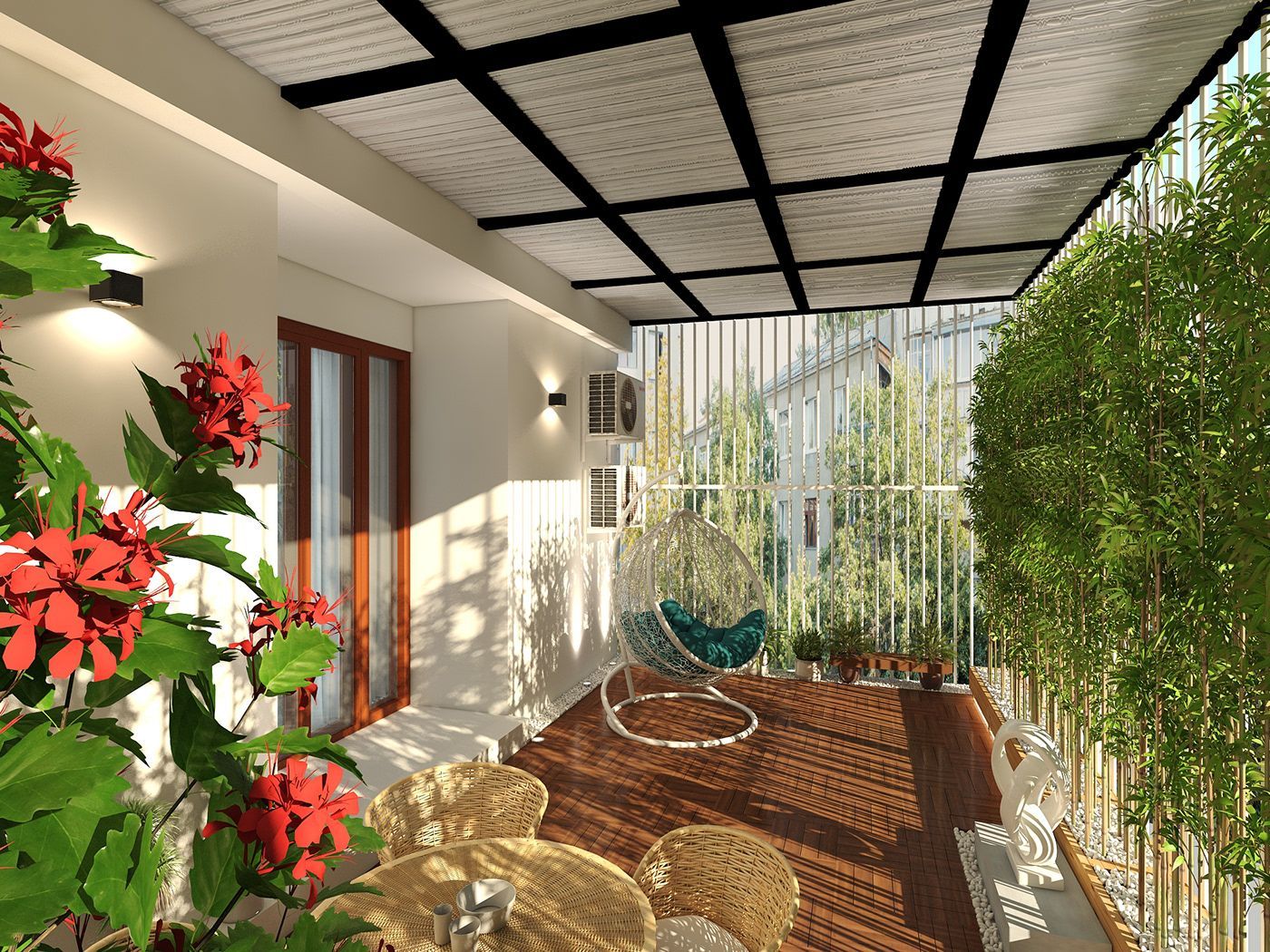 Sắc màu của hoa điểm tô cho ban công thêm phần rực rỡ, cuốn hút