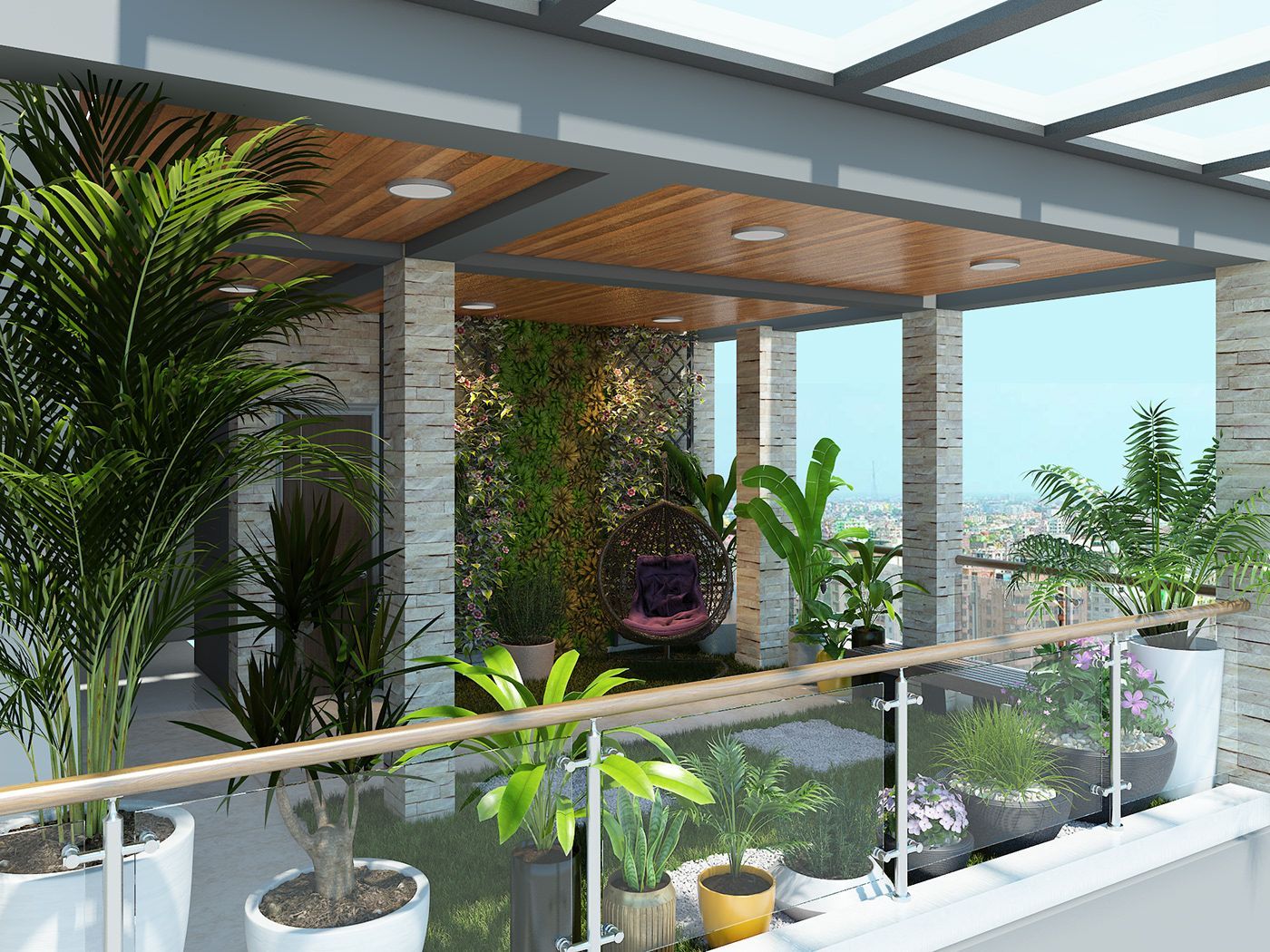 Trang trí nhiều cây xanh để ban công thêm thoáng mát 