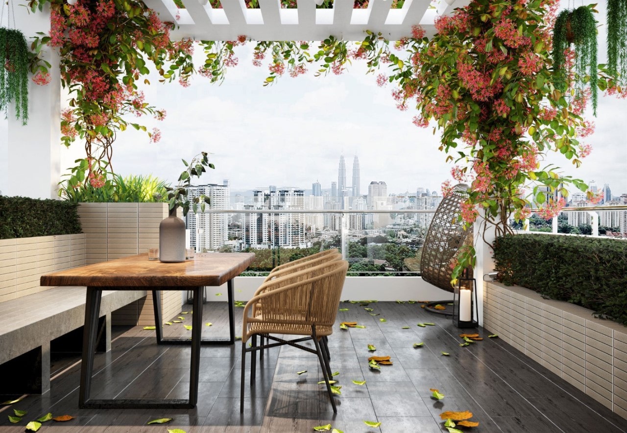 Ban công làm sân thượng để gia chủ tổ chức tiệc BBQ hoặc sinh hoạt không gian mở