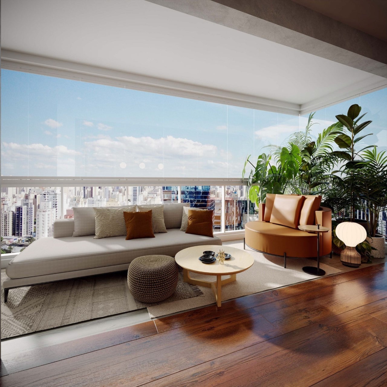 Mẫu ban công với nội thất gồm bàn trà ghế sofa đóng vai trò như phòng khách thứ 2 trong căn nhà