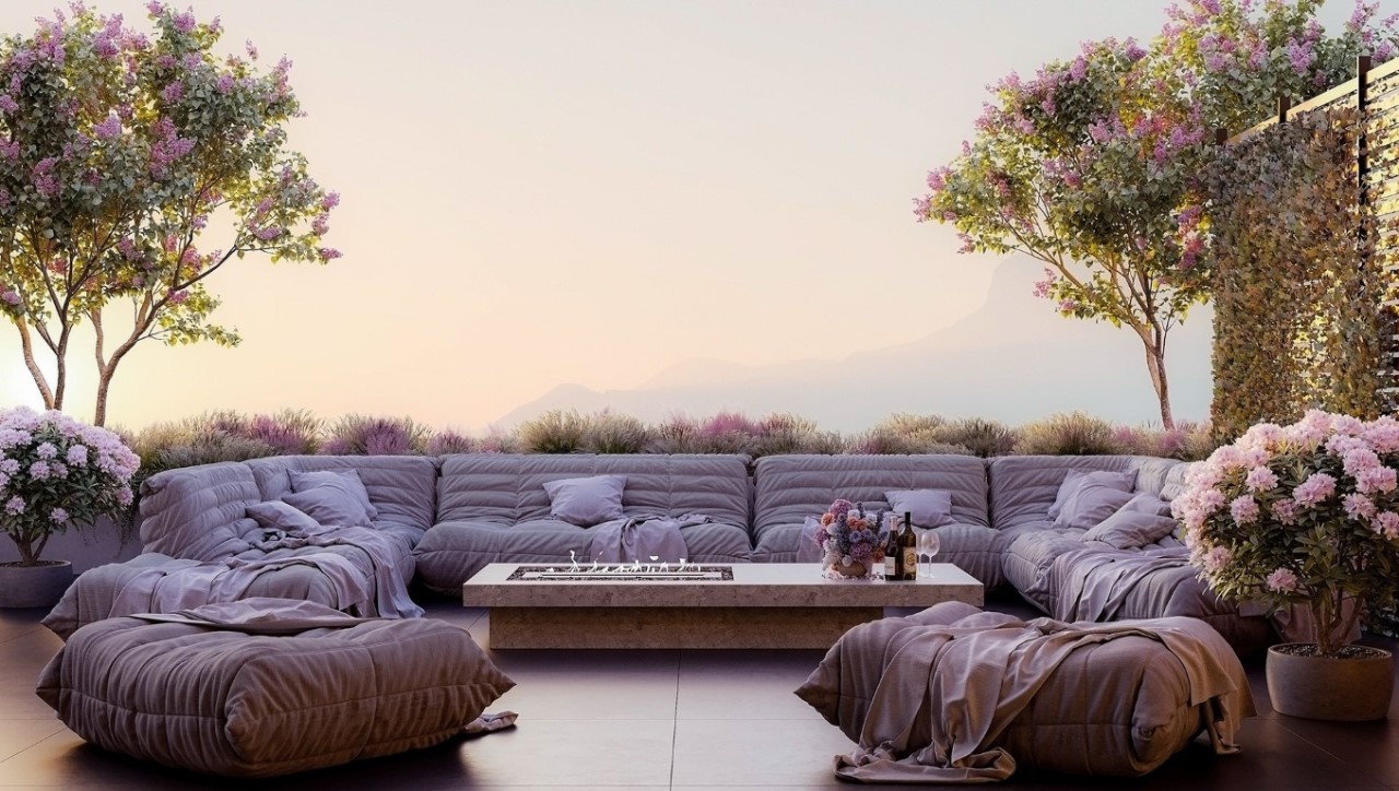 Mẫu ban công kiêm luôn vai trò sân thượng rộng lớn cho nhà phố