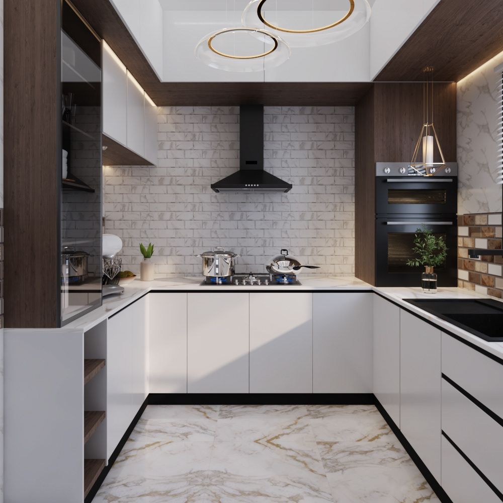 Tham khảo mẫu bếp chữ U được tích hợp thêm các thiết bị nấu nướng hiện đại