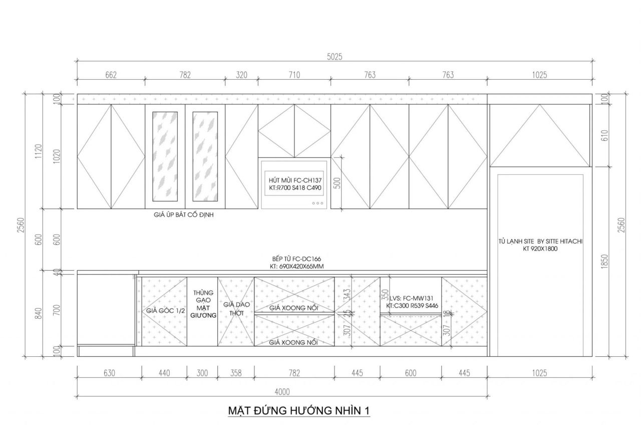 Bản vẽ tủ bếp giúp khách hàng hình dung được cách bố trí các dụng cụ nhà bếp khoa học 