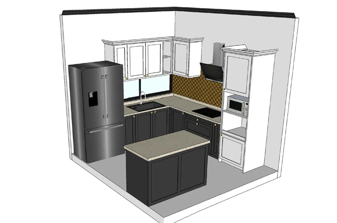 Bản vẽ thiết kế hệ tủ bếp chữ L dành cho không gian chật hẹp