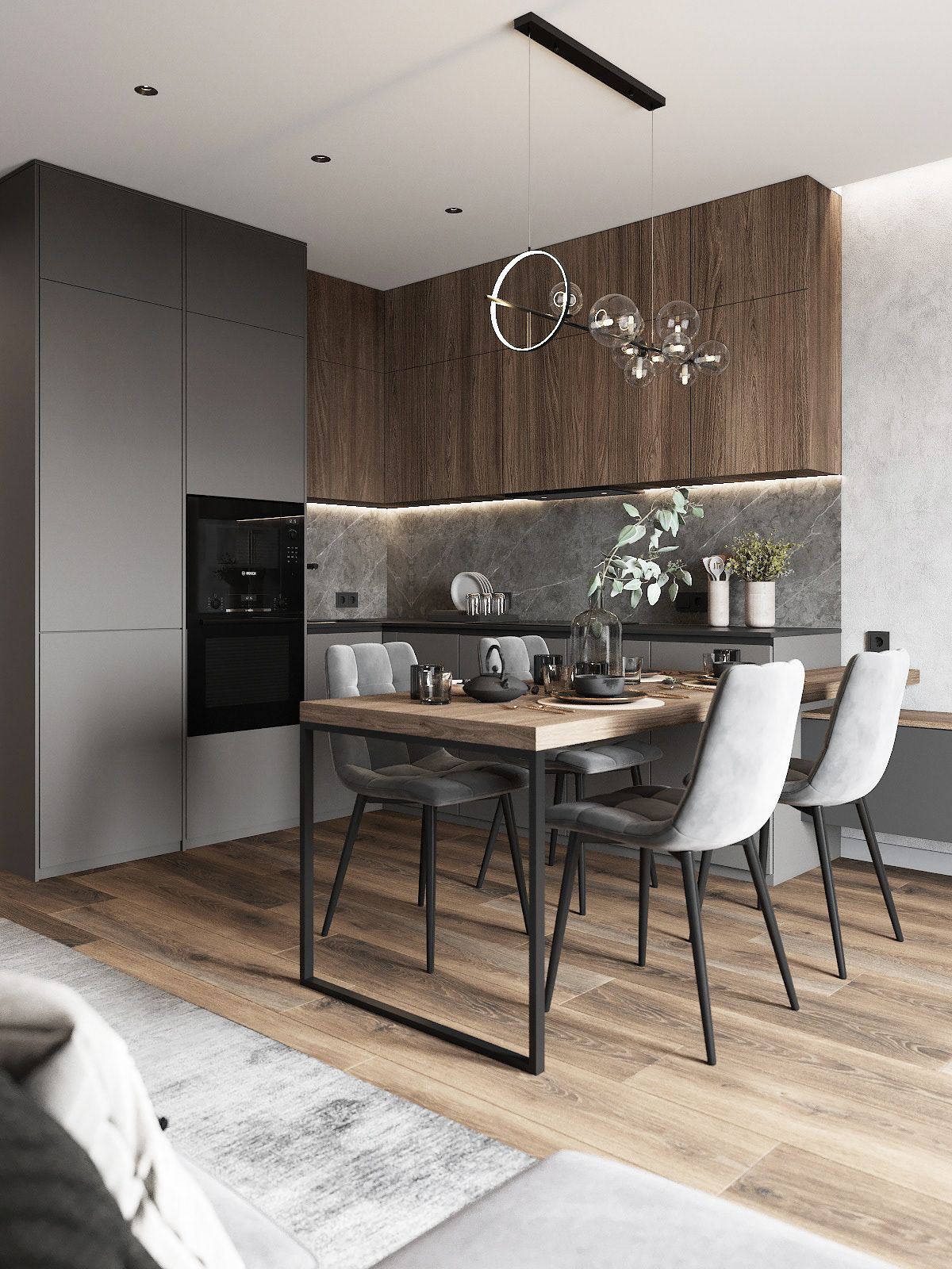 Tủ bếp chữ L phong cách sang trọng, hiện đại