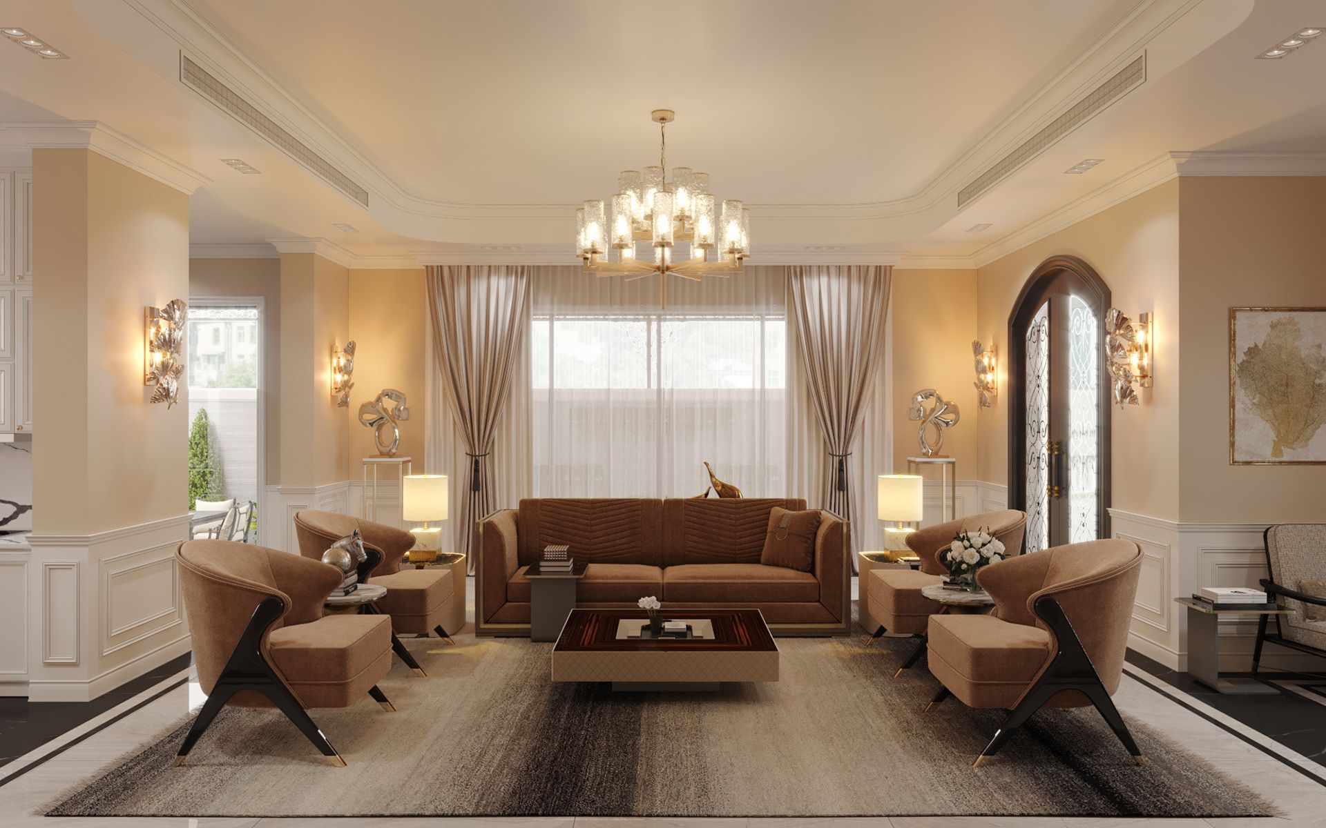 Phòng khách biệt thự tân cổ điển rộng lớn