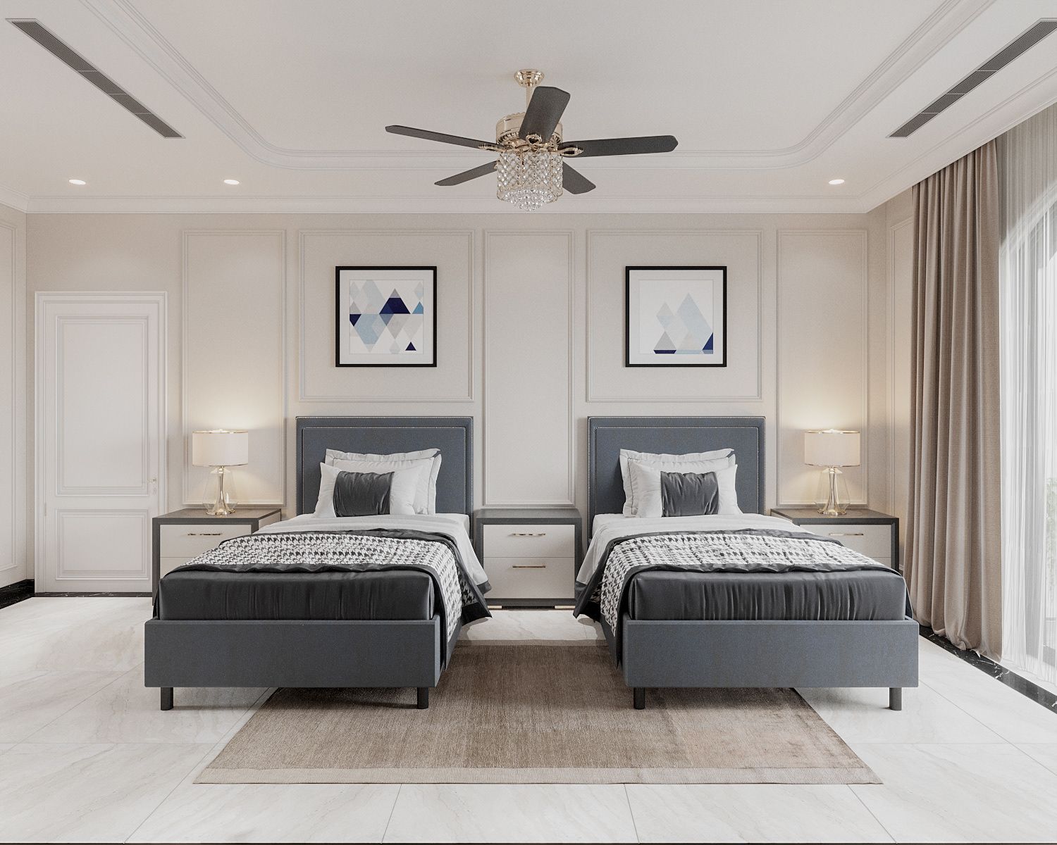 Phòng ngủ 02 chọn cách bố trí 2 giường đơn song song