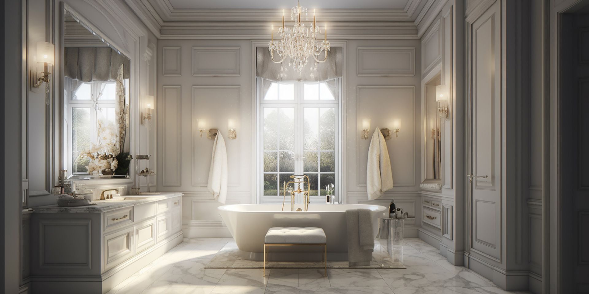 Phòng tắm cũng được vận dụng lối thiết kế tân cổ điển quý phái