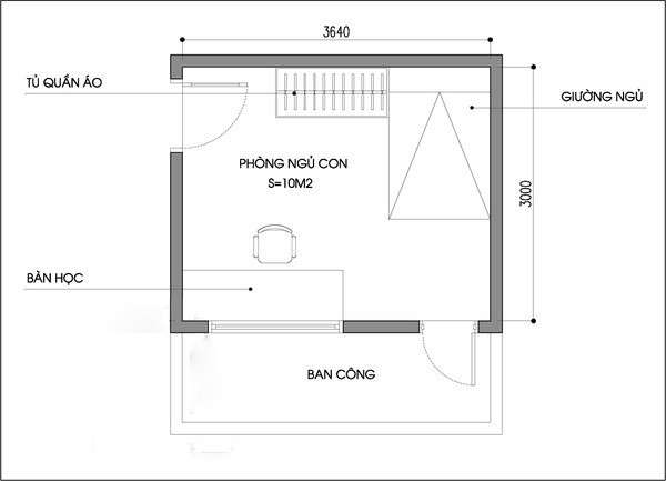 Hình 1: Mặt bằng phòng ngủ hài hòa giúp tạo ra không gian nghỉ ngơi thoải mái, thư giãn