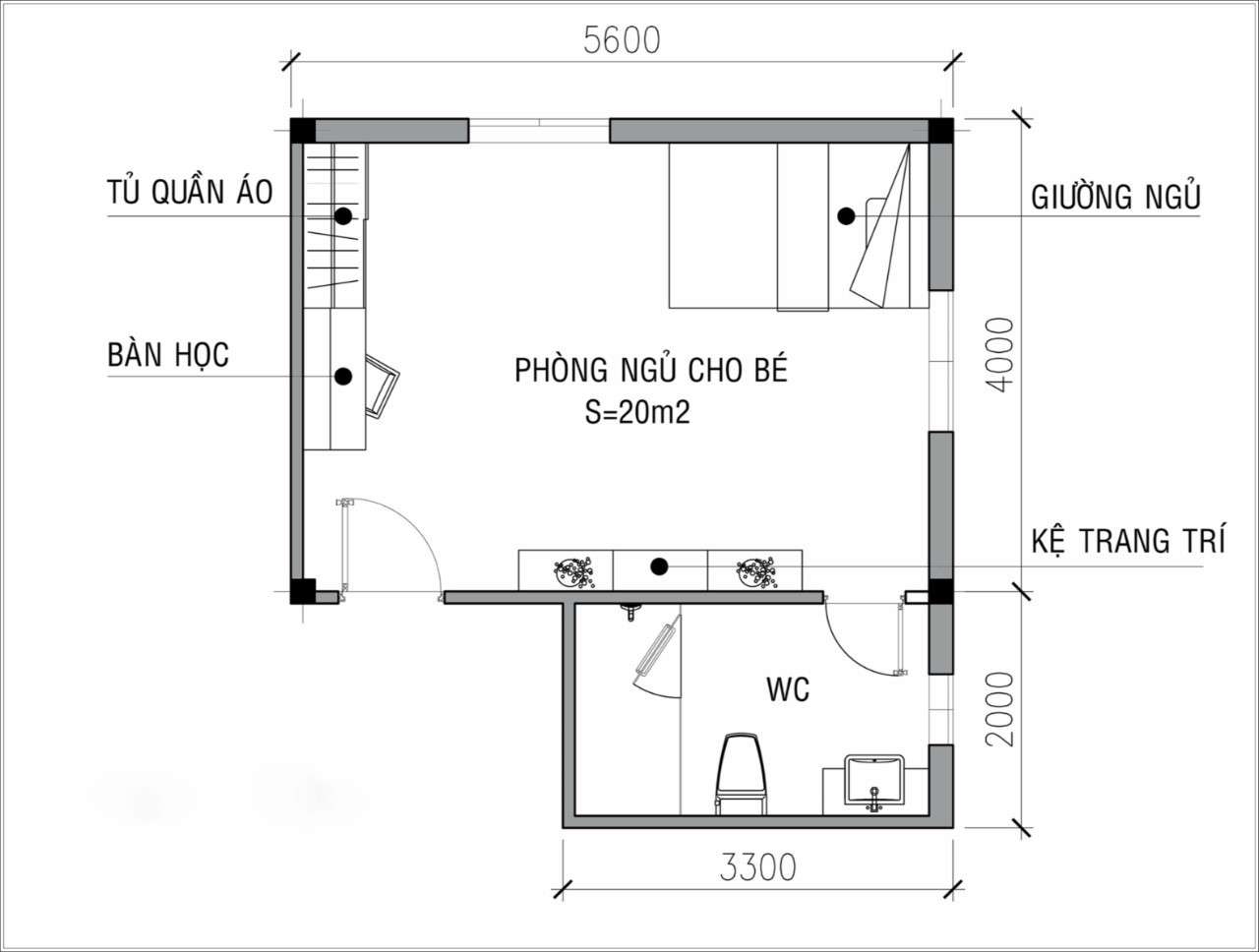 Hình 12: Phòng ngủ trẻ em kết hợp khu vực học tập tiện lợi