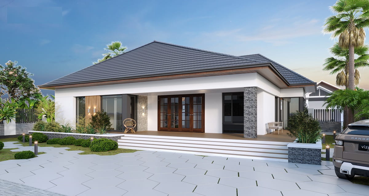 Mẫu nhà cấp 4 mái Thái kích thước 8x12m