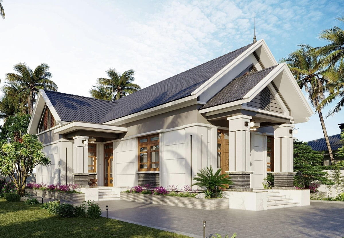 Nhà cấp 4 mái thái có sân vườn