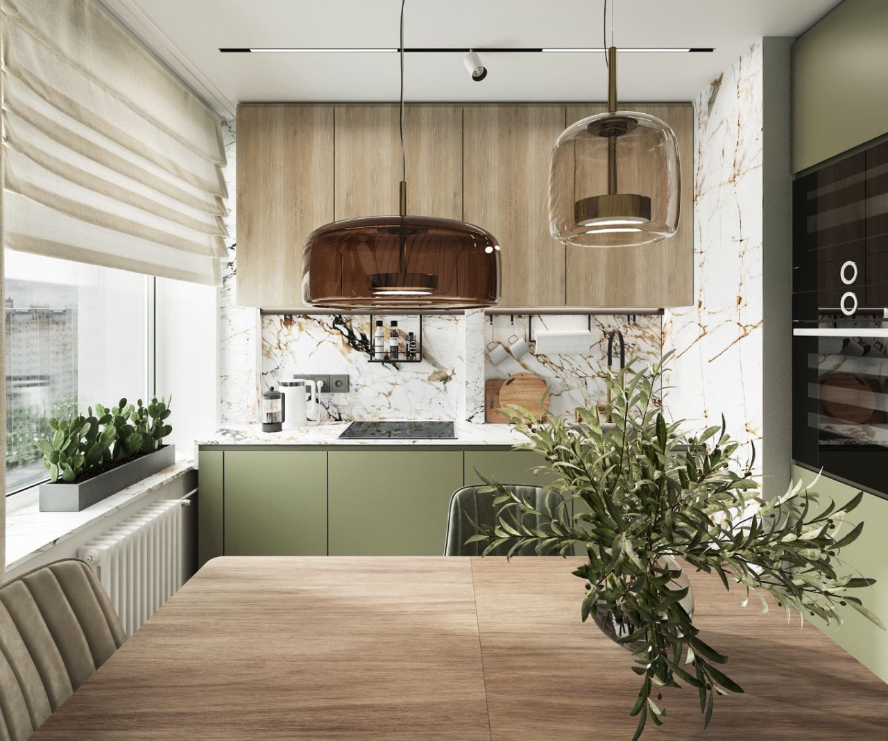 Chọn tủ bếp màu xanh gia tăng tiệ ních và thẩm mỹ