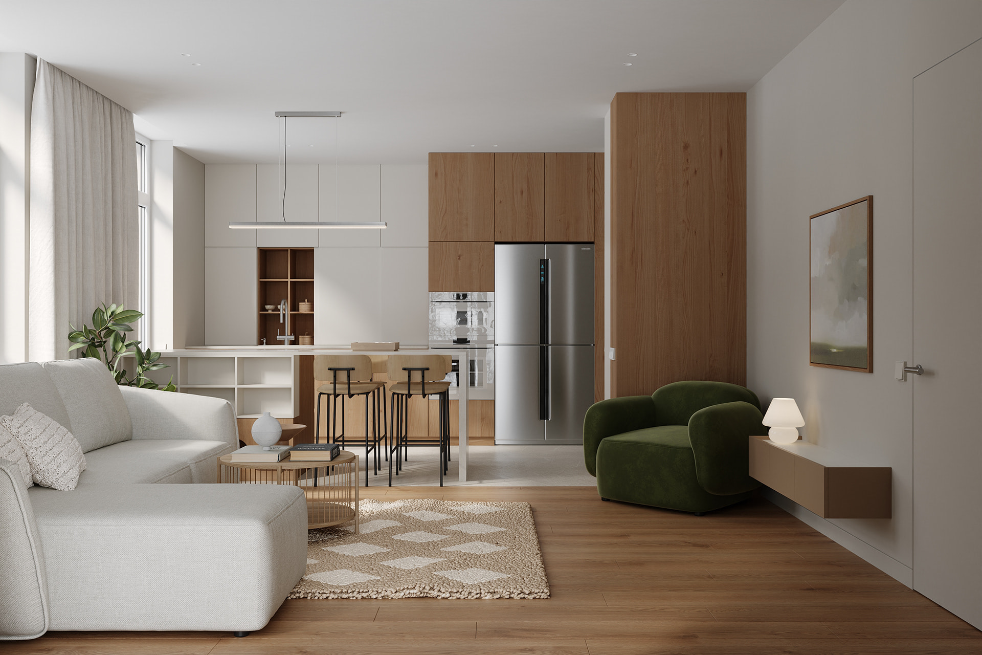 Phòng khách liền kề nhà bếp