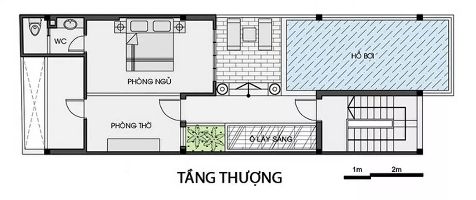 Mặt bằng sân thượng cho nhà 1 trệt 2 lầu